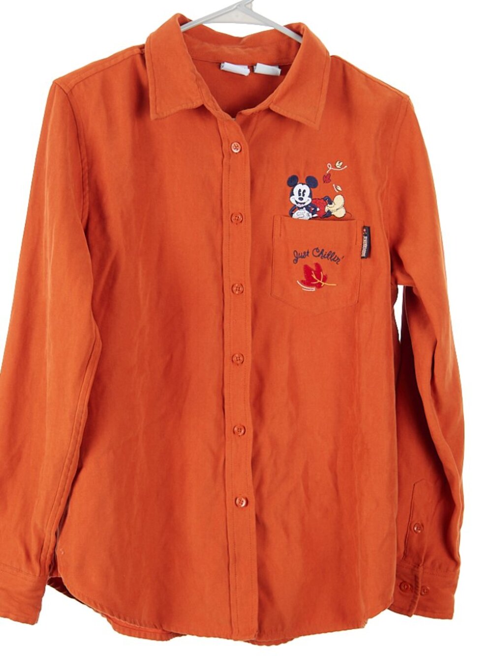 Vintage Disney Mickey Orange Fall Soft Button Up Top Women's Medium